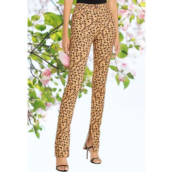 NWT WEWOREWHAT Stiletto Split Hem Cheetah Skinny Jeans Brown 24 - Picture 5 of 6